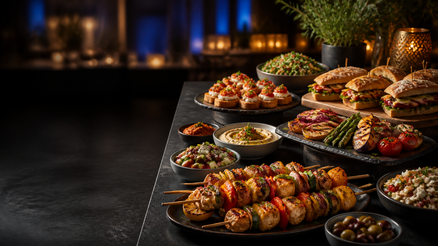 Restaurant catering spread ready for a large group order